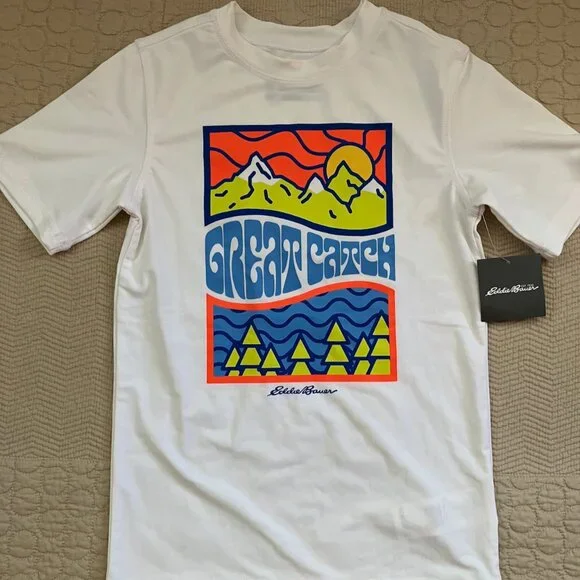 Boys Sz. 6/7 Shark Swim Trunks (Trunks, Carter's, Op) & New Eddie Bauer Swim Top - Picture 2 of 16